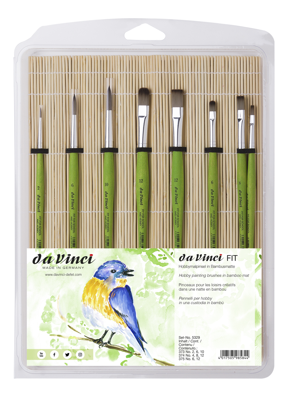 da Vinci Series 5329 FIT SYNTHETICS Hobby and school painting brush assortment in bamboo mat